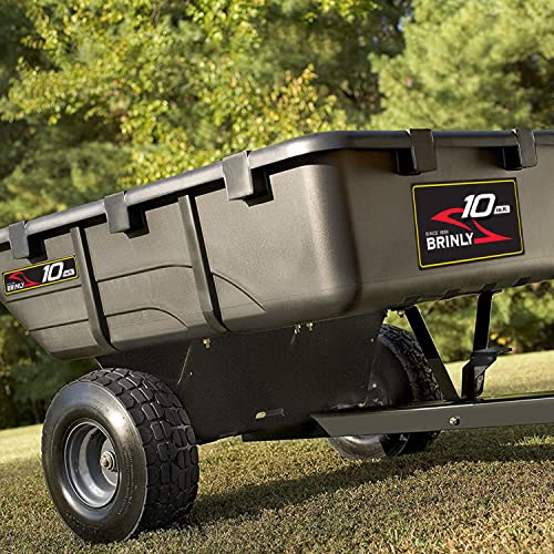 Brinly 10 cu.ft. 650lb Heavy Duty Tow-Behind Poly Utility Cart & Dump Trailer with Magnetic Hitch Pin & Compression Molded Bed