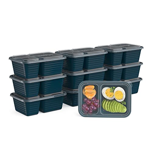 Bentgo® Prep - 2-Compartment Snack Containers with Custom-Fit Lids - Reusable, Microwaveable, Durable BPA -Free, Freezer and Dishwasher-Safe Meal Prep Food Storage - 10 Trays & 10 Lids (Pewter)