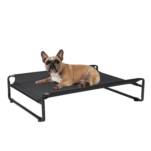 Veehoo Original Outdoor Elevated Dog Bed, Cooling Raised Dog Cot for Large Dogs, Portable Standing Pet Hammock Platform with Washable Breathable Mesh, No-Slip Feet, Large, Black, CWC2201