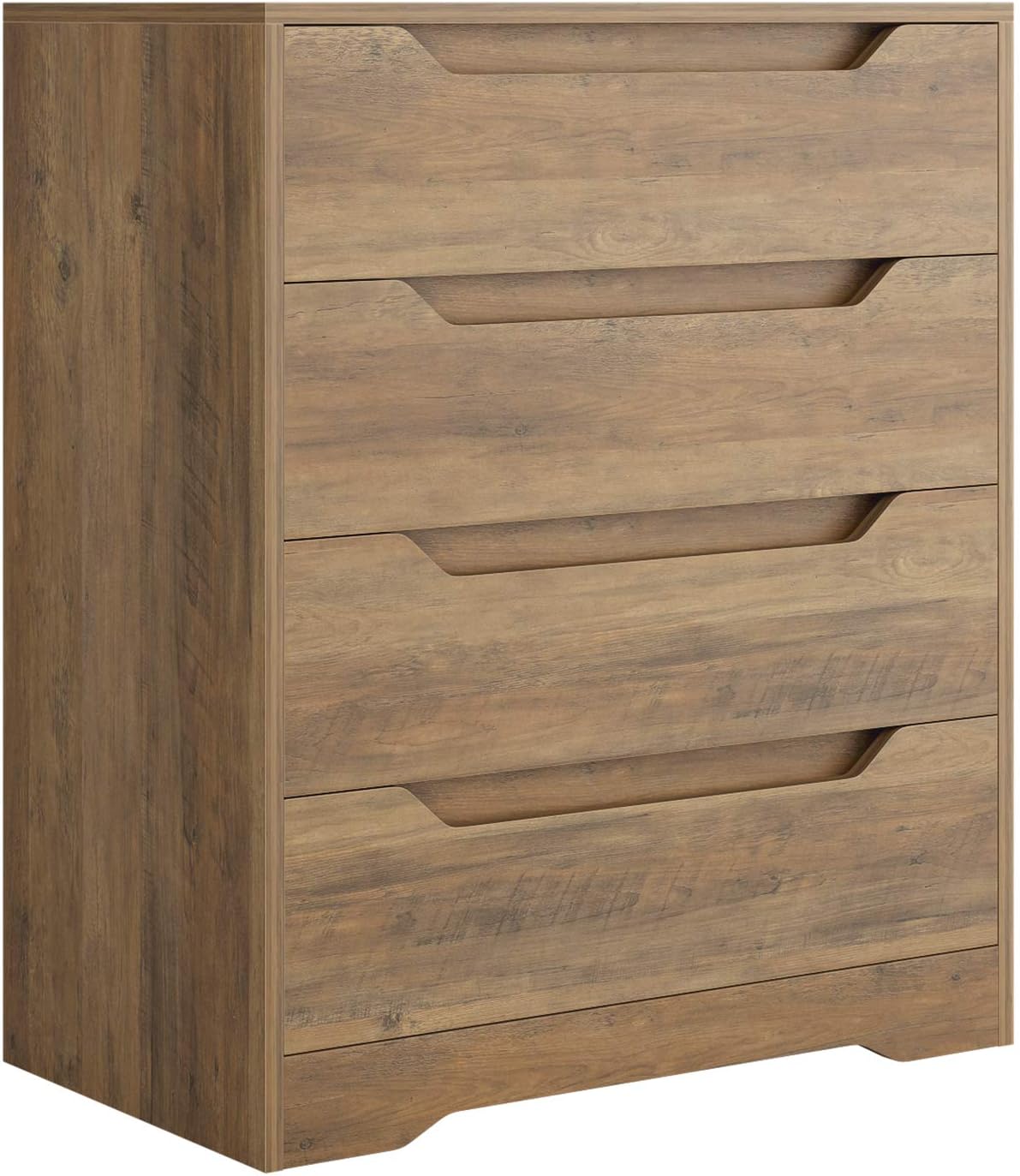 Modern 4 Drawer Dresser, Wood Chest of Drawers with Storage, Clothing Organizer with Cut-Out Handle, Storage Cabinet, Nightstand for Living Room, Bedroom, Hallway, Rustic Brown