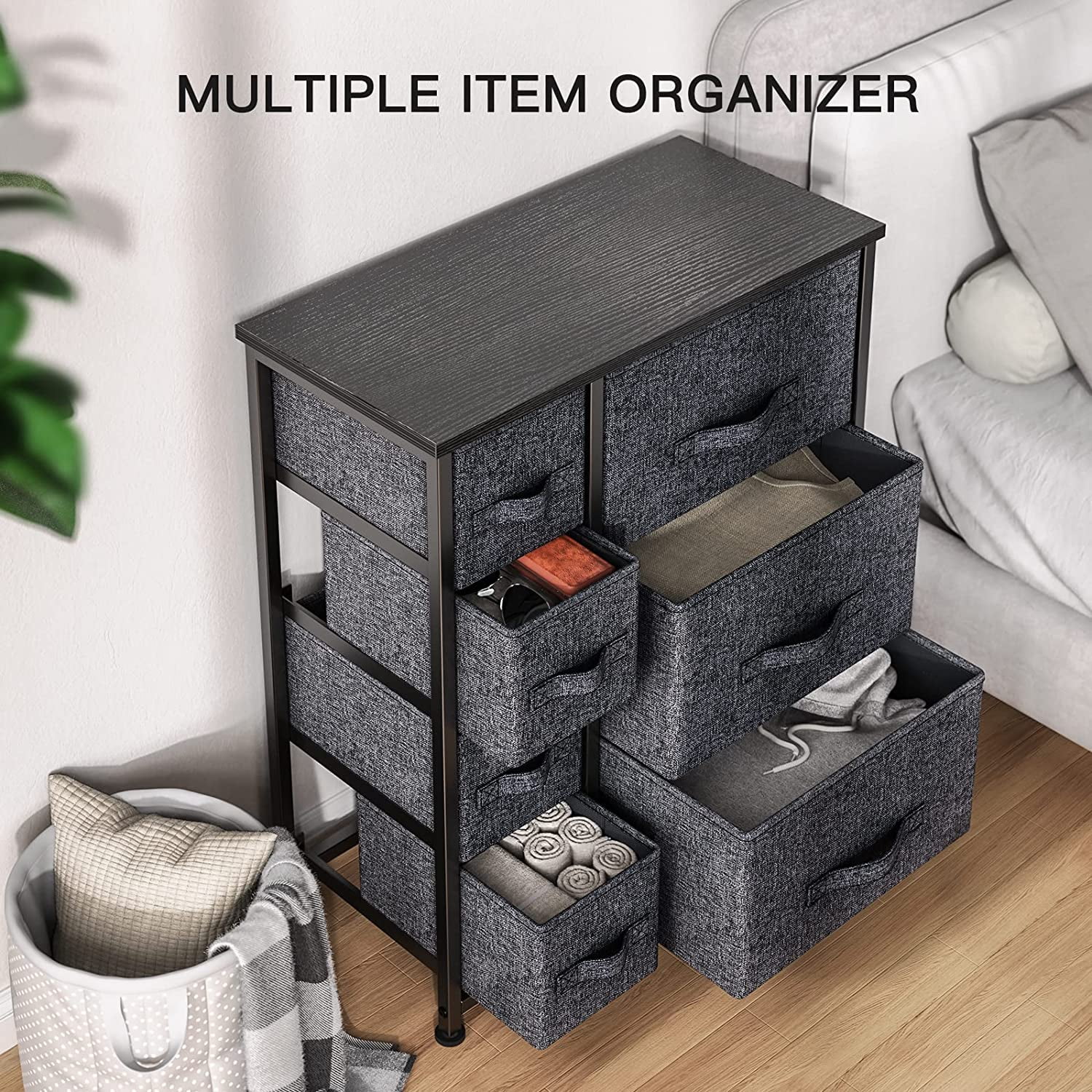 Myfurnideal Storage Tower with 7 Drawers Fabric Dresser Drawer with Steel Frame for Closet, Hallway, Entryway, Nursery Room