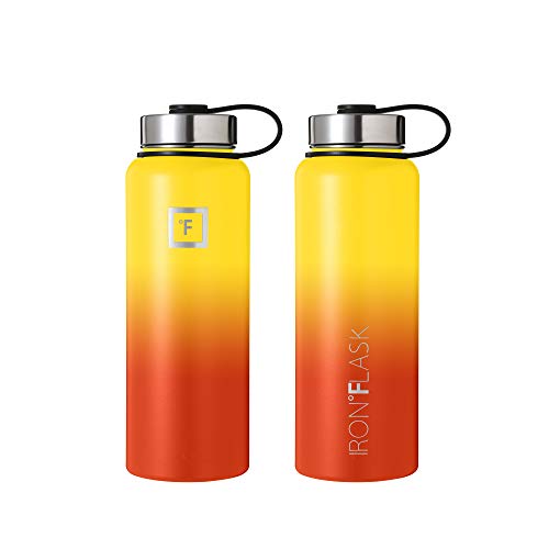 IRON °FLASK Camping & Hiking Hydration Flask with 3 Lids - Stainless Steel, Double Walled & Vacuum Insulated Water Bottle - Leak Proof & BPA Free (Midnight Black, Straw - 40 oz)