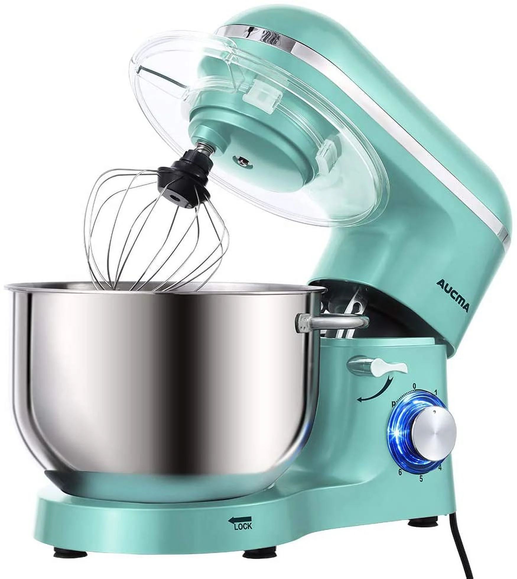 Aucma Stand Mixer,6.5-QT 660W 6-Speed Tilt-Head Food Mixer, Kitchen Electric Mixer with Dough Hook, Wire Whip & Beater (6.5QT, Blue)