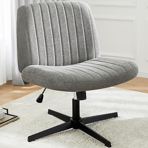 DUMOS Criss Cross Chair Legged Office Wide Comfy Desk Seat, No Wheels Armless Computer Task Seating, Swivel Vanity Home Height Adjustable