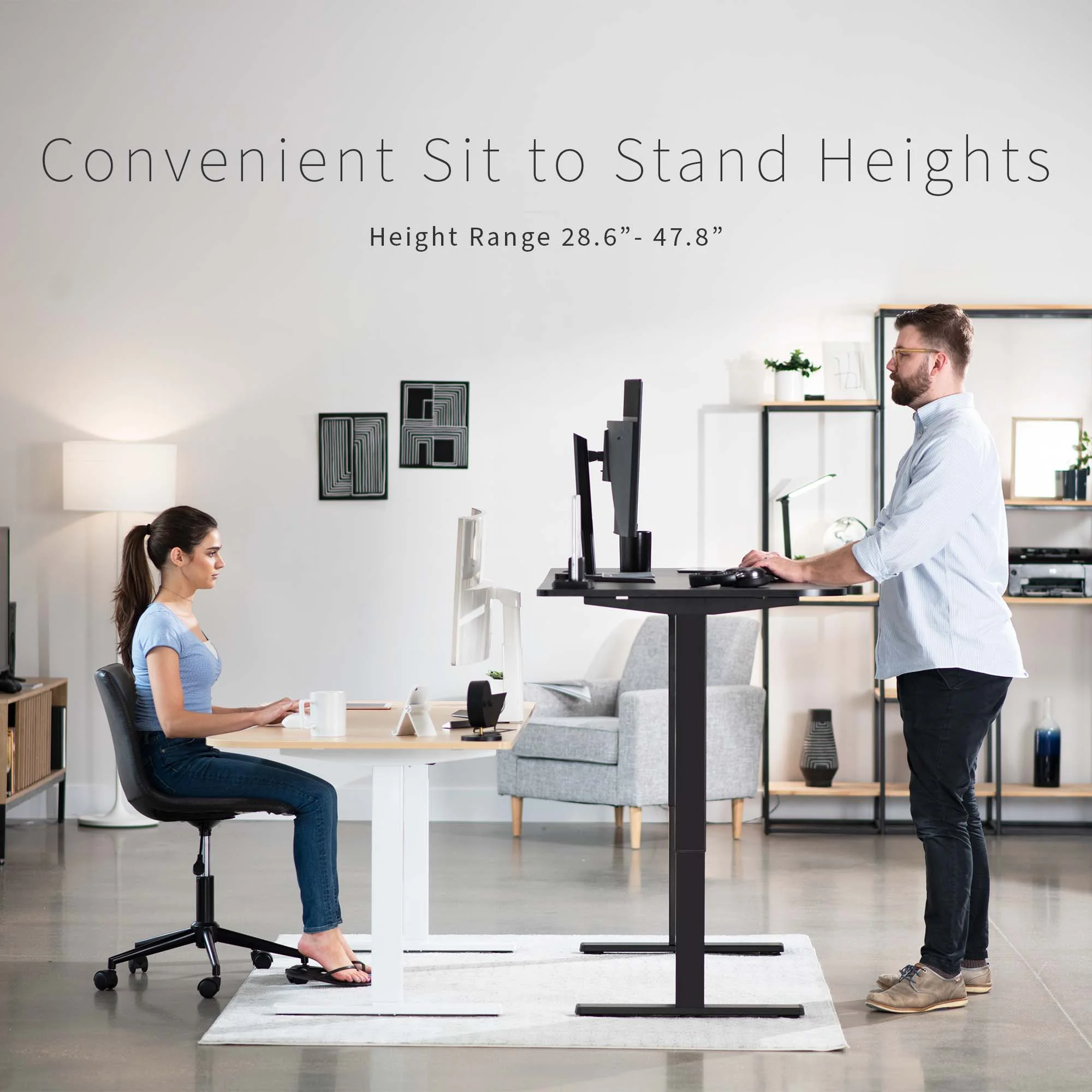 VIVO Electric 63” x 32” Stand Up Desk, Light Wood 3 Part Table Top, White Frame