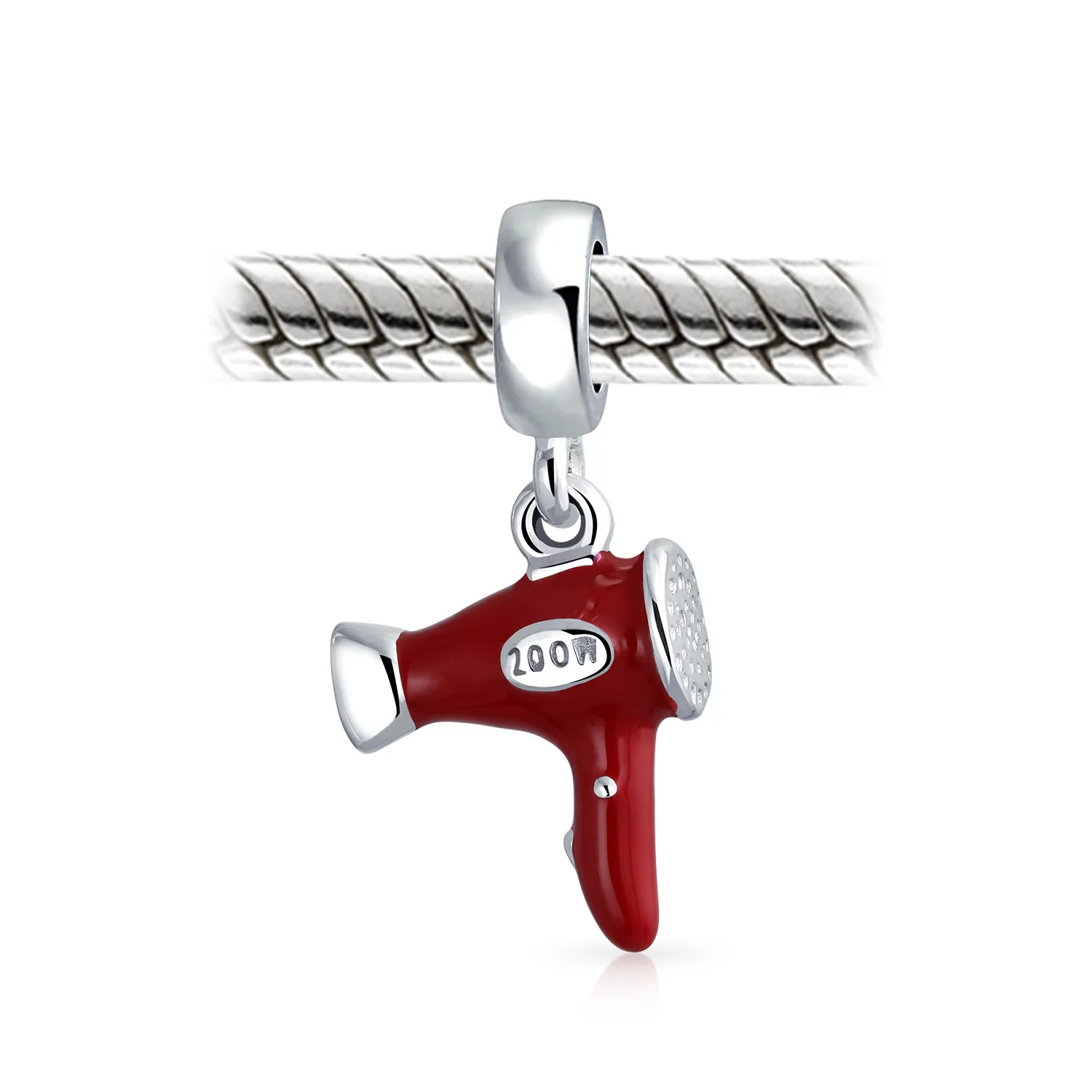 Bling Jewelry Hair Stylist Dresser Salon Hair Dryer Bead Charm .925Sterling Silver