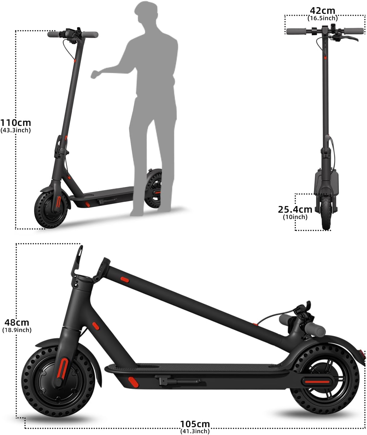 J3 Electric Scooter - Max 19-34 Miles Range, 8.5''/10'' Tires, 350-500W Motor, Max 20/28 MPH Speed，Portable Folding Commuting Scooter for Adults, Double Braking System and App Connectivity