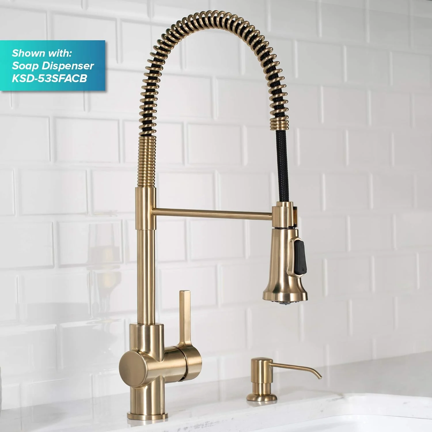 WAGEE Britt Commercial Style Kitchen Faucet in Spot Free Antique Champagne Bronze, KPF-1690SFACB