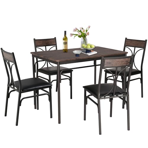 VECELO Kitchen Dining Room Table Set with 2 Chairs for Small Space, Apartment,Metal Steel Frame