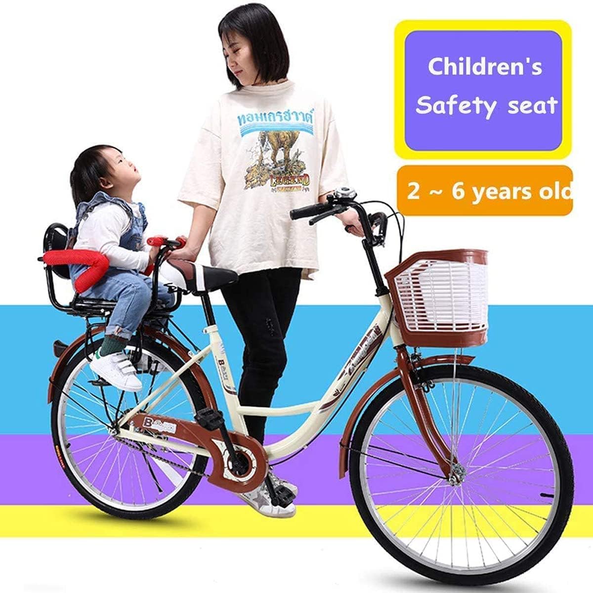 Bicycle Kids Seat Rear Mount, Child Bike Seat Rear Rack Mount, Back Child Seat for Bike with Backrest Foot Pedals/Armrest and Detachable Fence for 2-6 Year Old Children