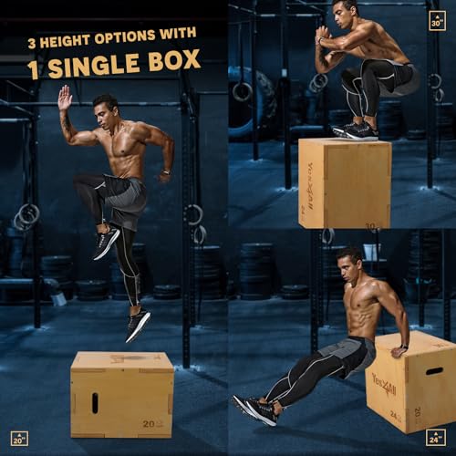 Yes4All 3 in 1 Wooden Plyo Box - Holds Up to 450lbs - Versatile Plyometric Jump Box for Home Gym and Outdoor Workouts