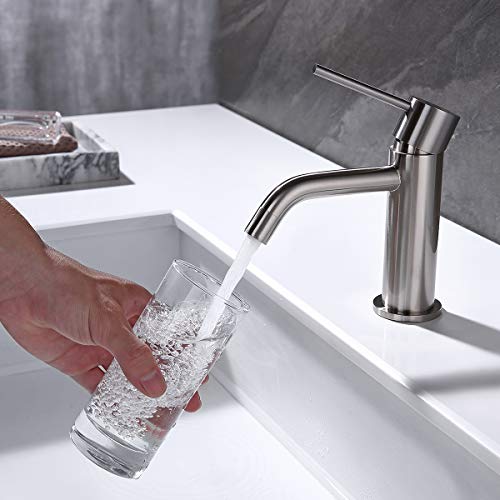 Brushed Gold Vessel Sink Faucet with Pop Up Drain and Supply Lines, Stainless Steel Gold Vanity Faucet Single Hole, JXMMP Single Handle Bathroom Faucet Gold, JXM1001BG