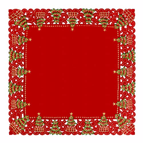 Grelucgo Embroidered Christmas Holiday Holly Tree Table Runner, Dresser Scarf, Rectangular 16 x 72 Inch