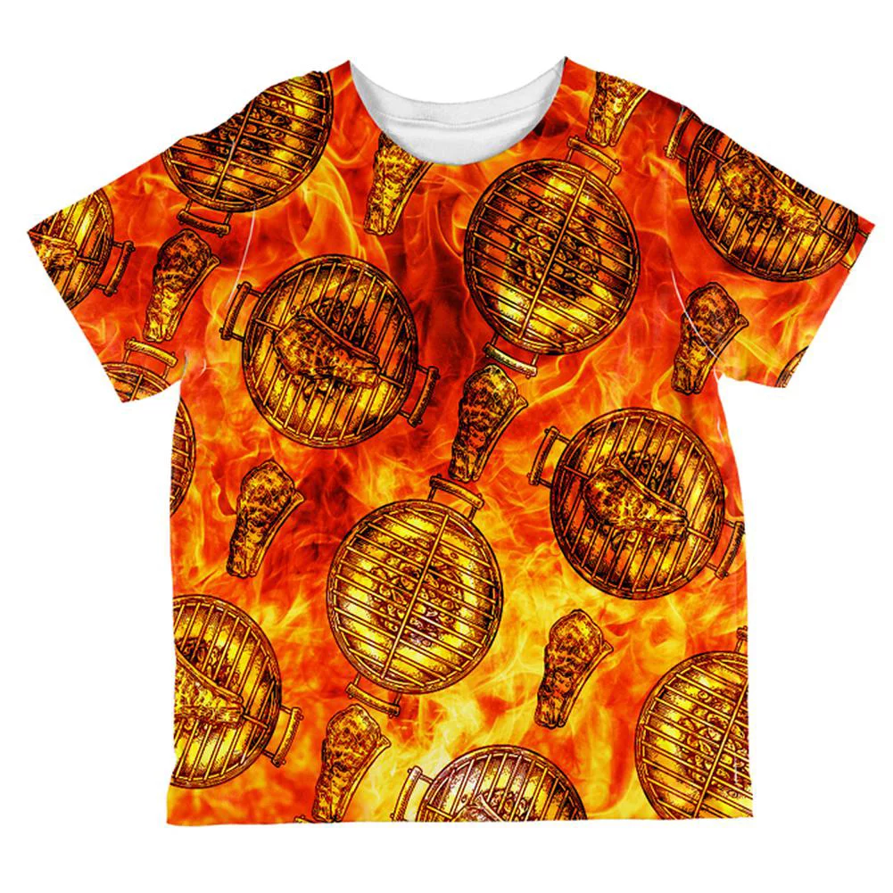 Flaming Hot Charcoal Grilled Steak Pattern All Over Toddler T Shirt Multi 2T