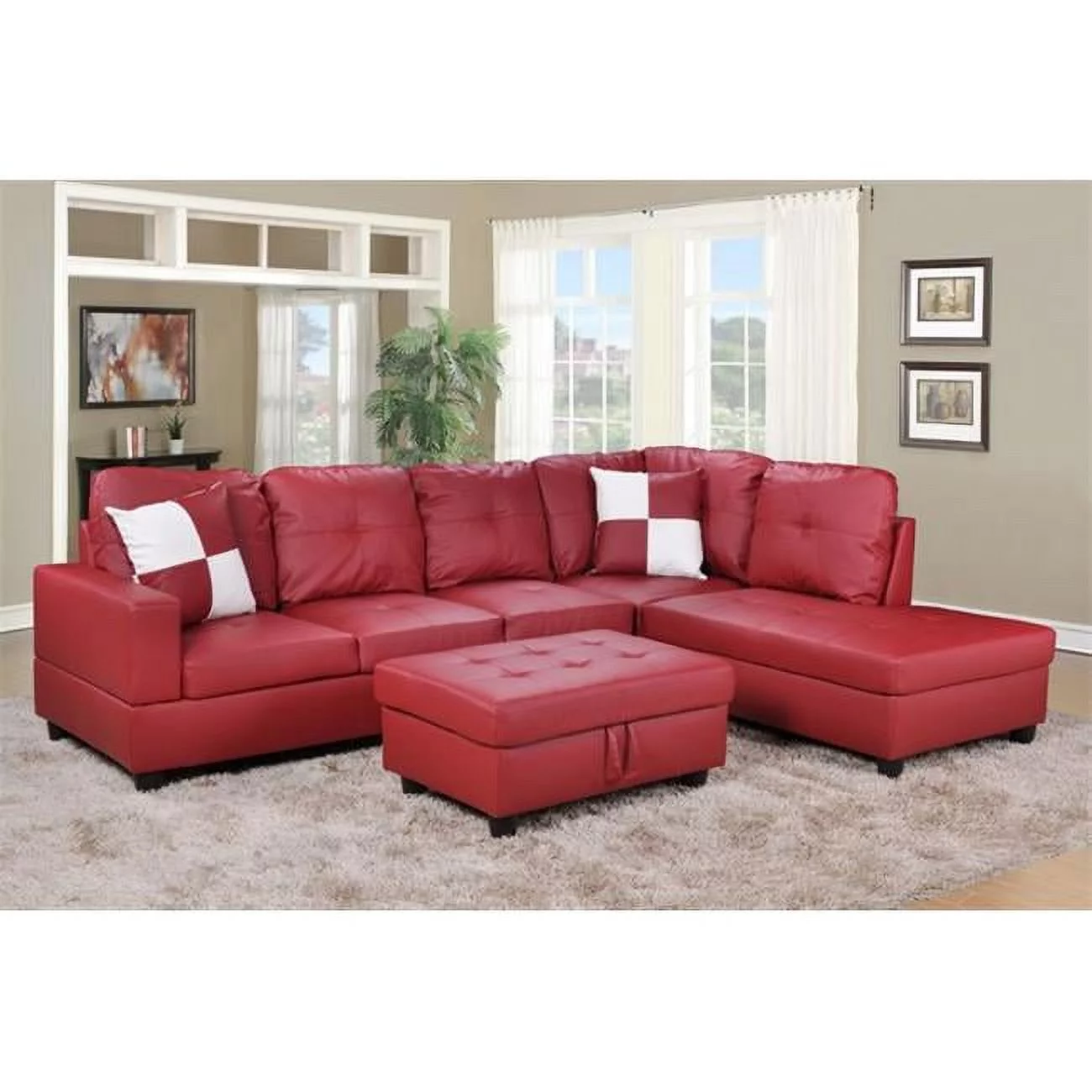 Lifestyle Furniture LF094B Urbania Right Hand Facing Sectional Sofa- Red - 35 x 103.5 x 74.5 in.