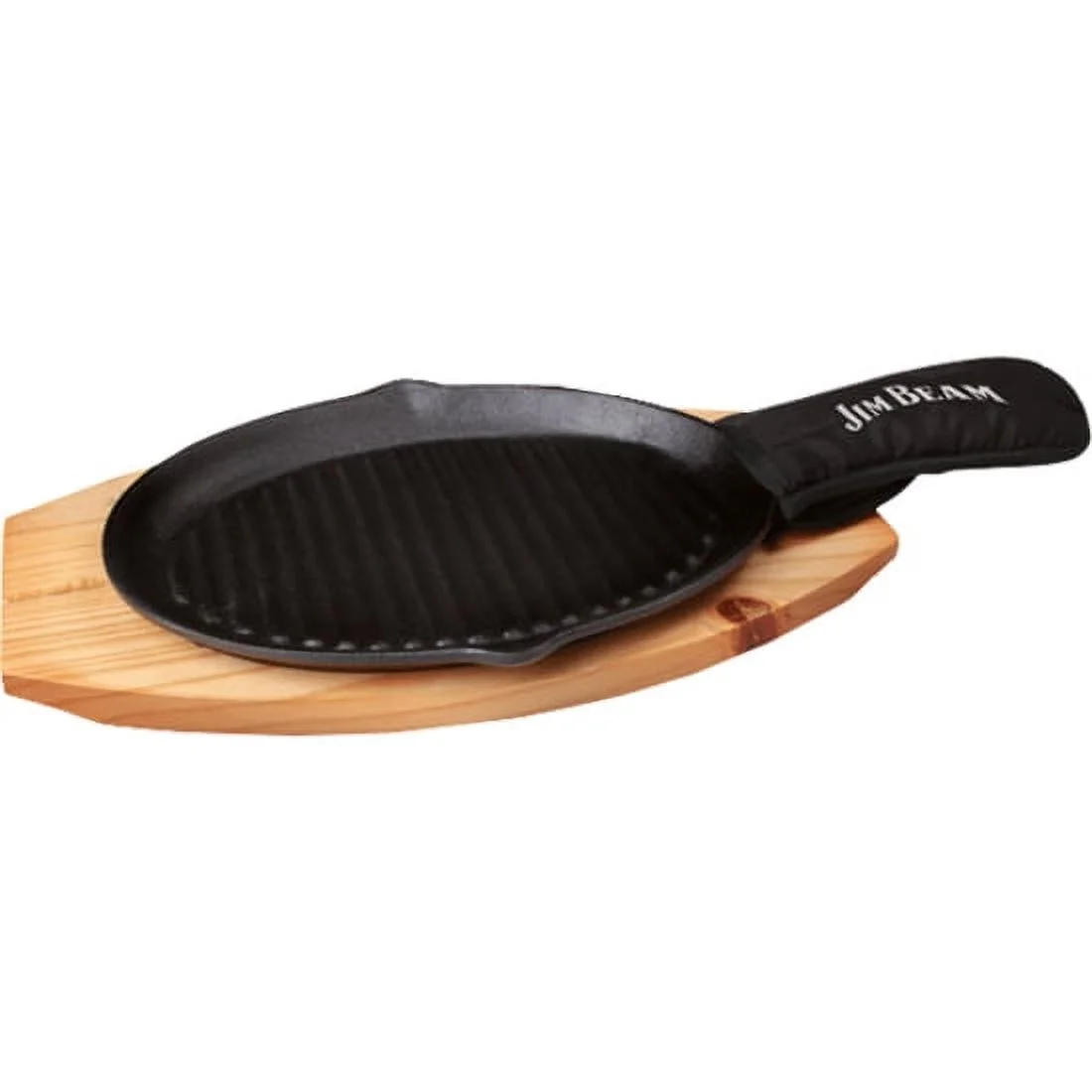Jim Beam Cast Iron Skillet with Wooden Plate and Handle Cover, Jb0159
