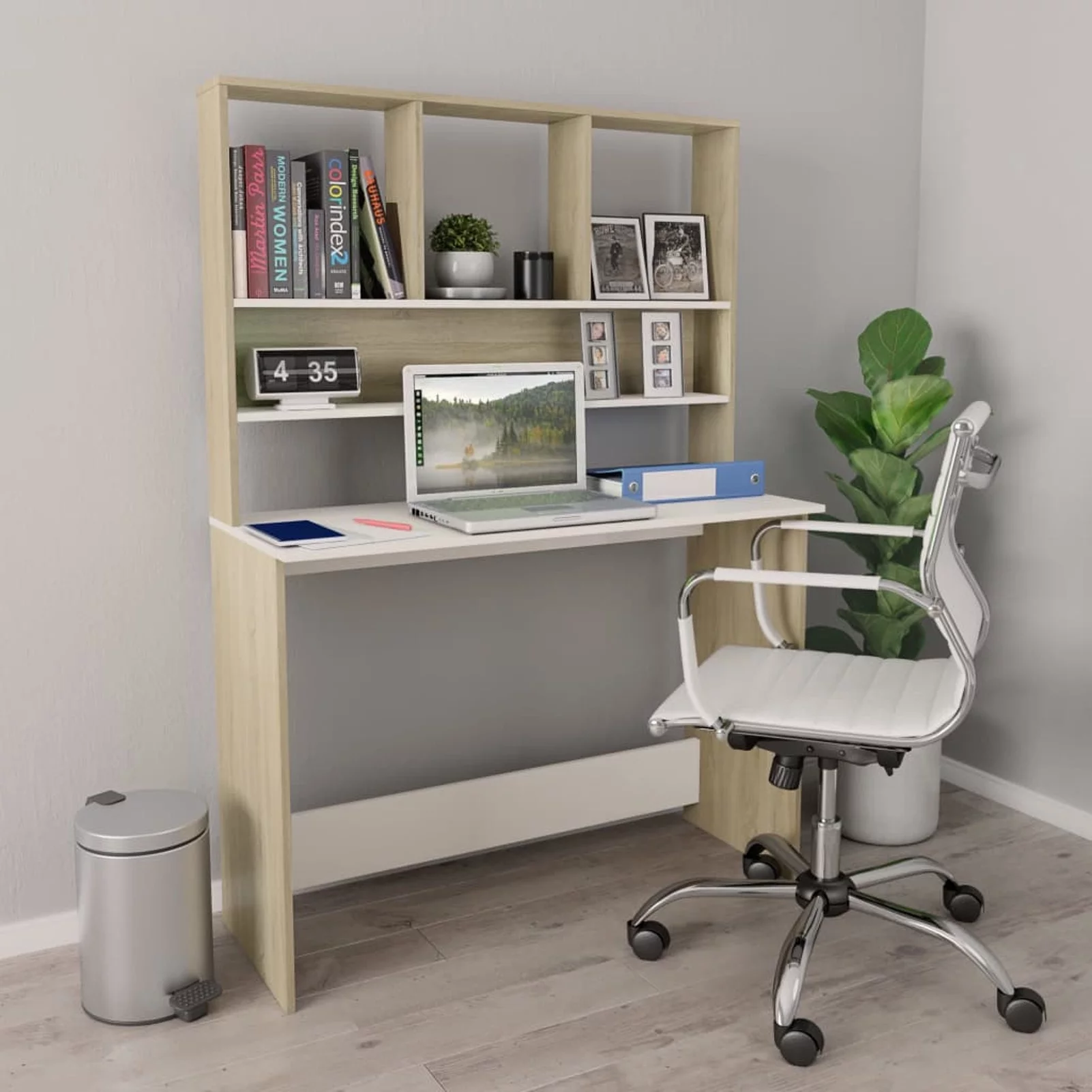 Carevas Desk with Shelves White and Sonoma Oak 43.3