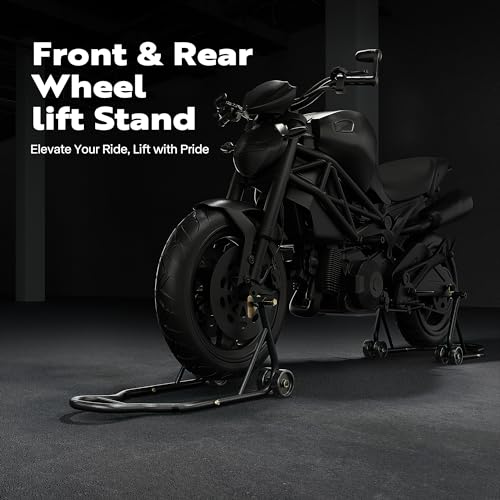 SPECSTAR Motorcycle Stands, 882 Lbs Capacity Front Rear Wheels Lift Combo with U+L Adjustable Swingarm Spool, Heavy Duty Paddock Stands for BMW Suzuki Yamaha Honda Kawasaki, Black