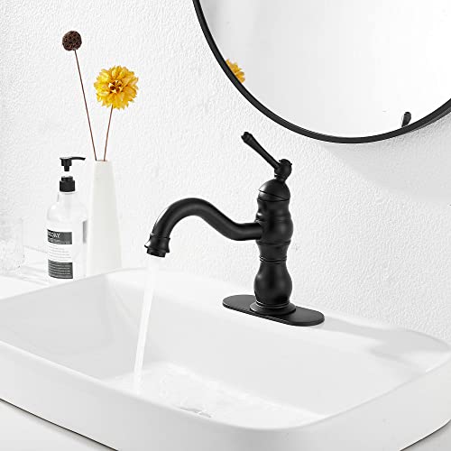 GGStudy 360° Swivel Antique Brass Bathroom Vessel Sink Faucet Single Handle One Hole Matching with Pop Up Drain