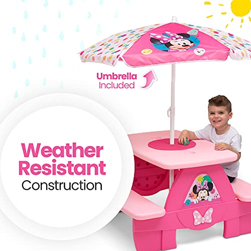 Delta Children 4 Seat Activity Picnic Table with Umbrella and Lego Compatible Tabletop, PAW Patrol