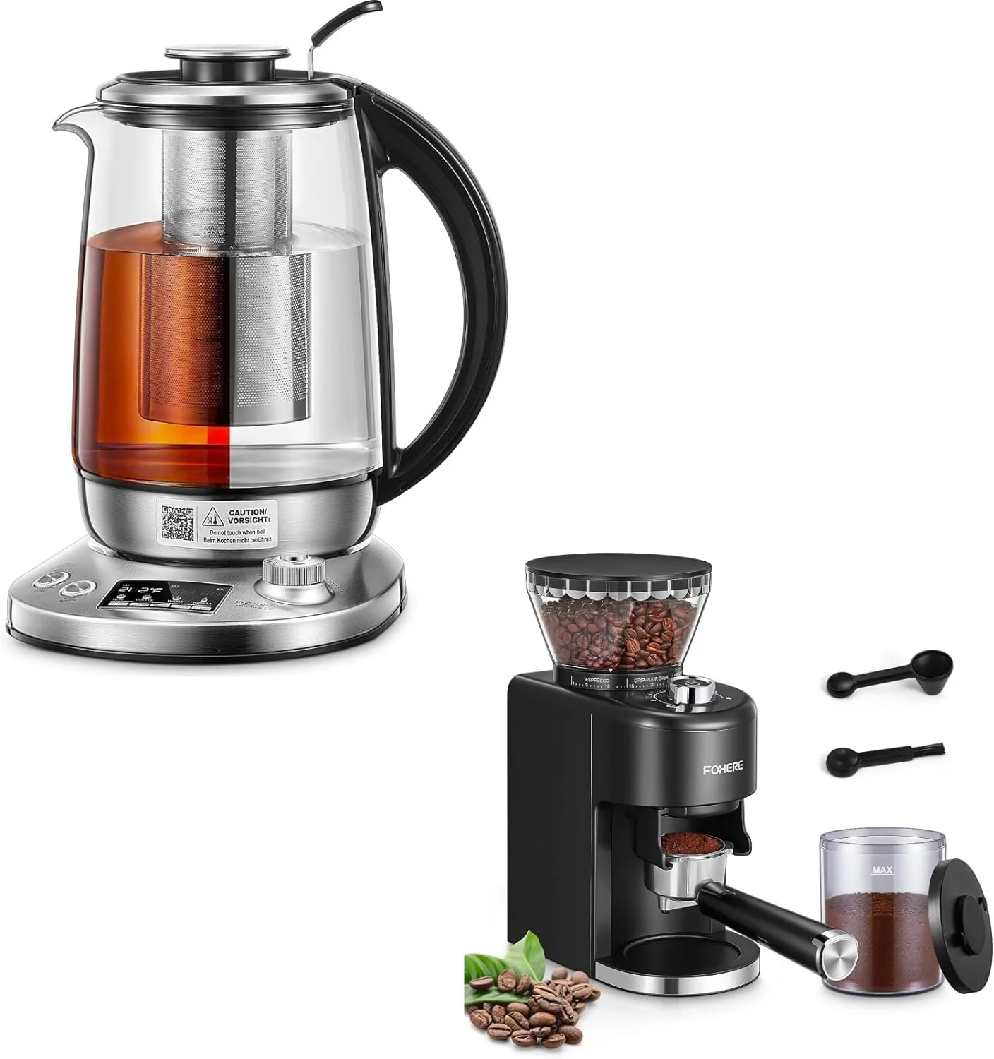 Electric Tea Kettle, Tea Pot with Removable Infuser, QCAI Glass Kettle with Temperature Control, 140℉ to 212℉ Precise Control, 1200W, 1.7L, Borosilicate Glass | Stainless Steel