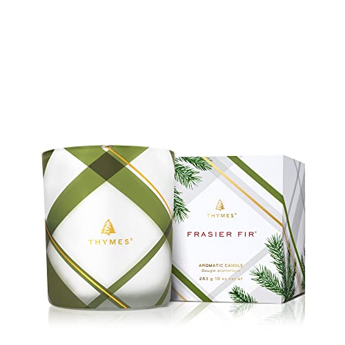 Thymes Frasier Fir Candle – Frosted Plaid Jar Candles – Green & White Candle Jar Design – Scented Candles with Notes of Siberian Fir, Cedarwood & Sandalwood – Holiday Candles (6.5 oz)