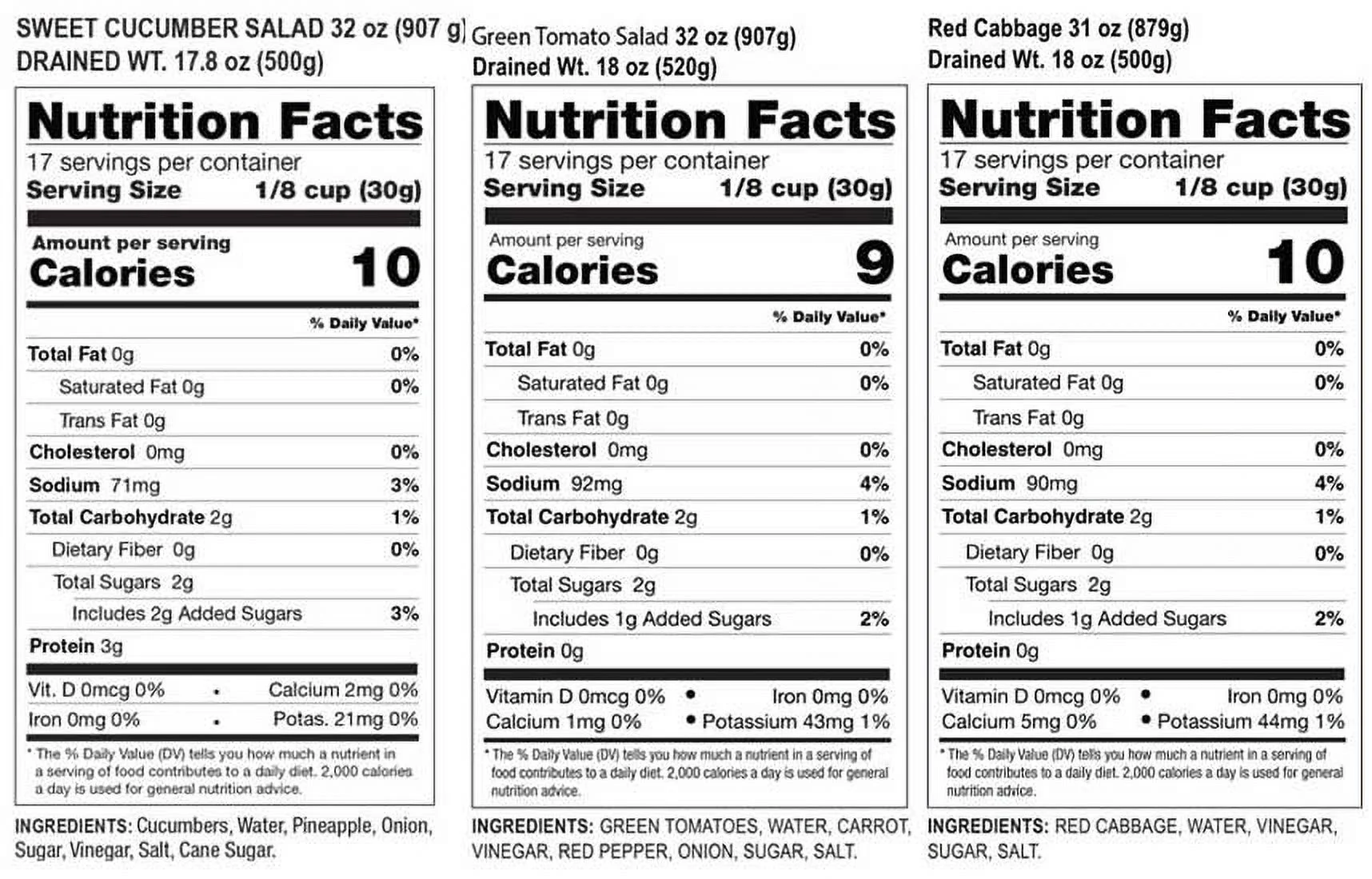 Old World Quality Foods Assorted Vegetables Gift Pack Set with Pickled Red Cabbage, Sweet Cucumber Salad, Green Tomatoes Salad, 32 oz