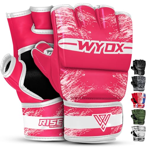 WYOX MMA Gloves for Men & Women – Grappling & Sparring Boxing Gloves with Open Palm Design, Padded Fingerless Training Gloves for Kickboxing, Muay Thai, Youth & Heavy Bag Workouts