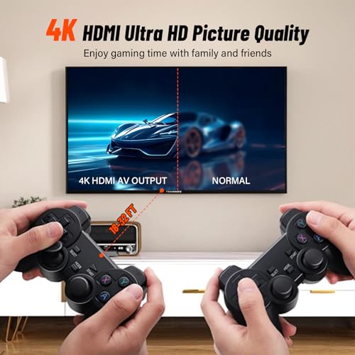 Yuieapl Retro Gaming Console, with 30000+ games built in, 4KHDMI Output, dual 2.4GHz wireless controllers - plug and play