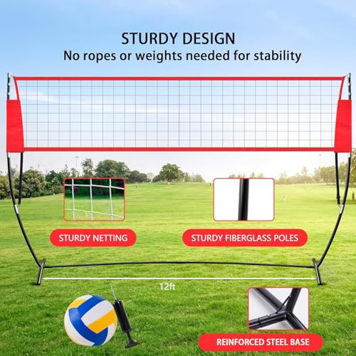 Volleyball Training Net, Freestanding Portable Volleyball Practice Net with Adjustable Heights, Perfect for Backyard, Gym, Beach, Concrete Easy Setup and Sturdy for Men, Women