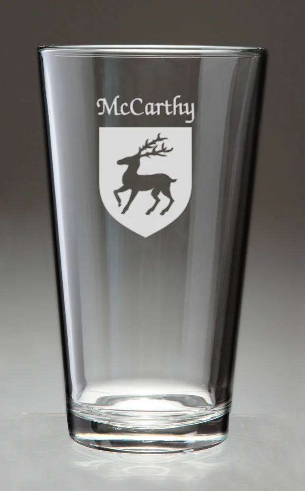 McCarthy Irish Coat of Arms Pint Glasses - Set of 4 (Sand Etched)