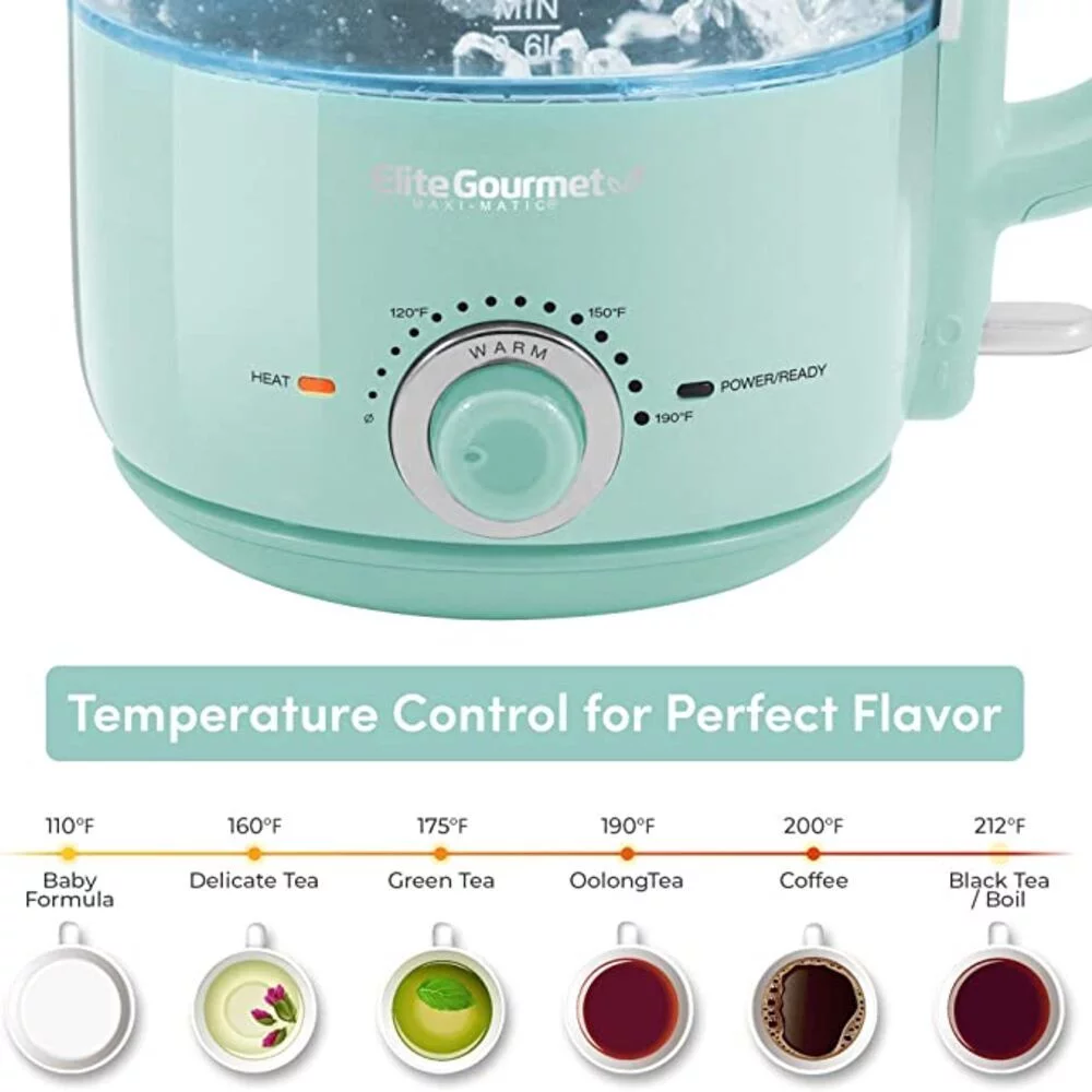 Elite Gourmet 1.2L Adjustable Temperature Electric Glass Kettle (Mint)