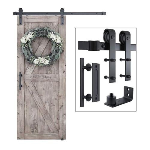 SMARTSTANDARD 6.8FT Sliding Barn Door Hardware Kit (Include 6.8ft Track Kit & Pull Handle Set & Floor Guide), Smoothly and Quietly, Easy to Install, Fit 36