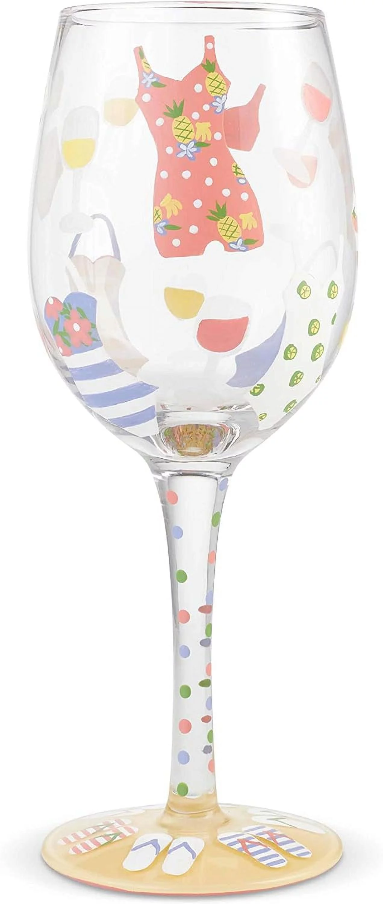 Designs By Cabana Cutie Hand-Painted Artisan Wine Glass, 15 Ounce, Multicolor