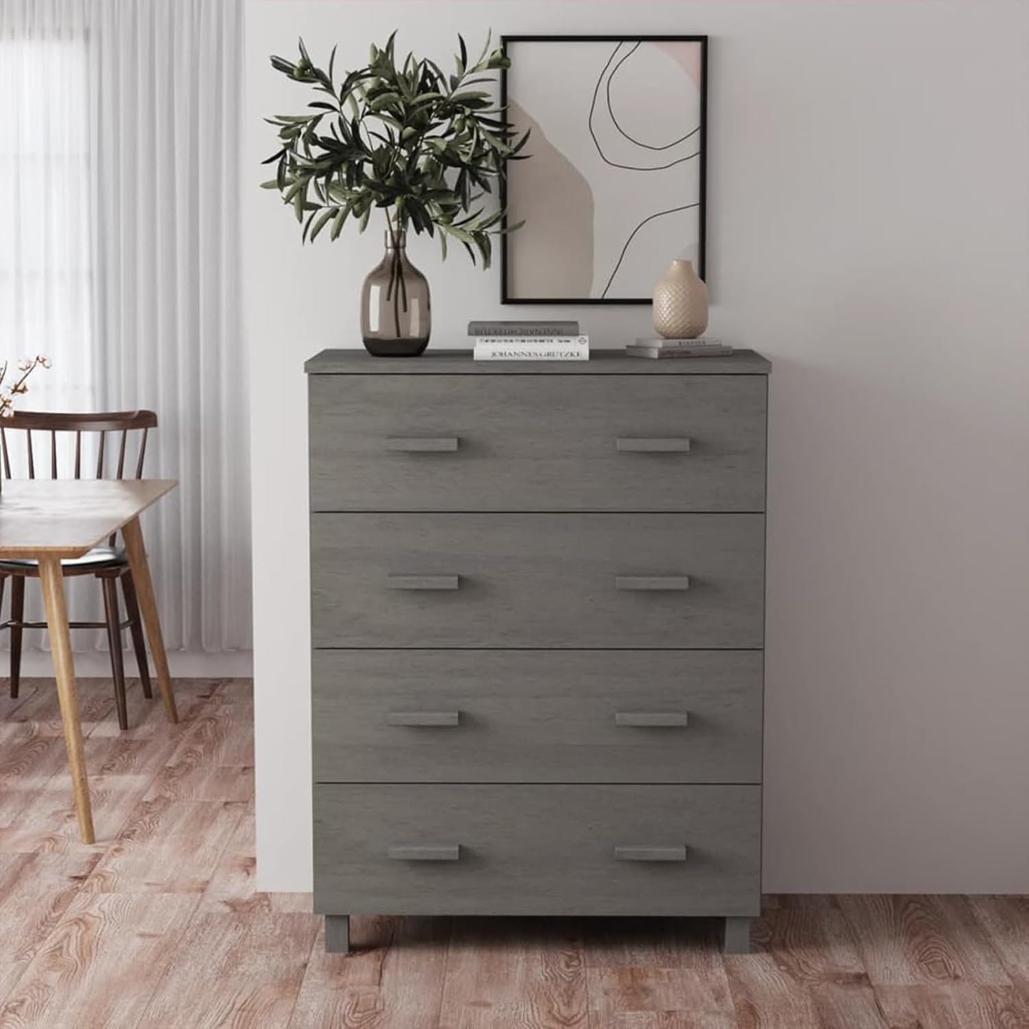 Tidyard Sideboard Buffet Cabinet, Pine Wood Storage Cabinet with 3 Drawers, Wooden Cupboard Table for Dining Room Hallway Living Room 31.1 x 15.7 x 40.7 in Light gray