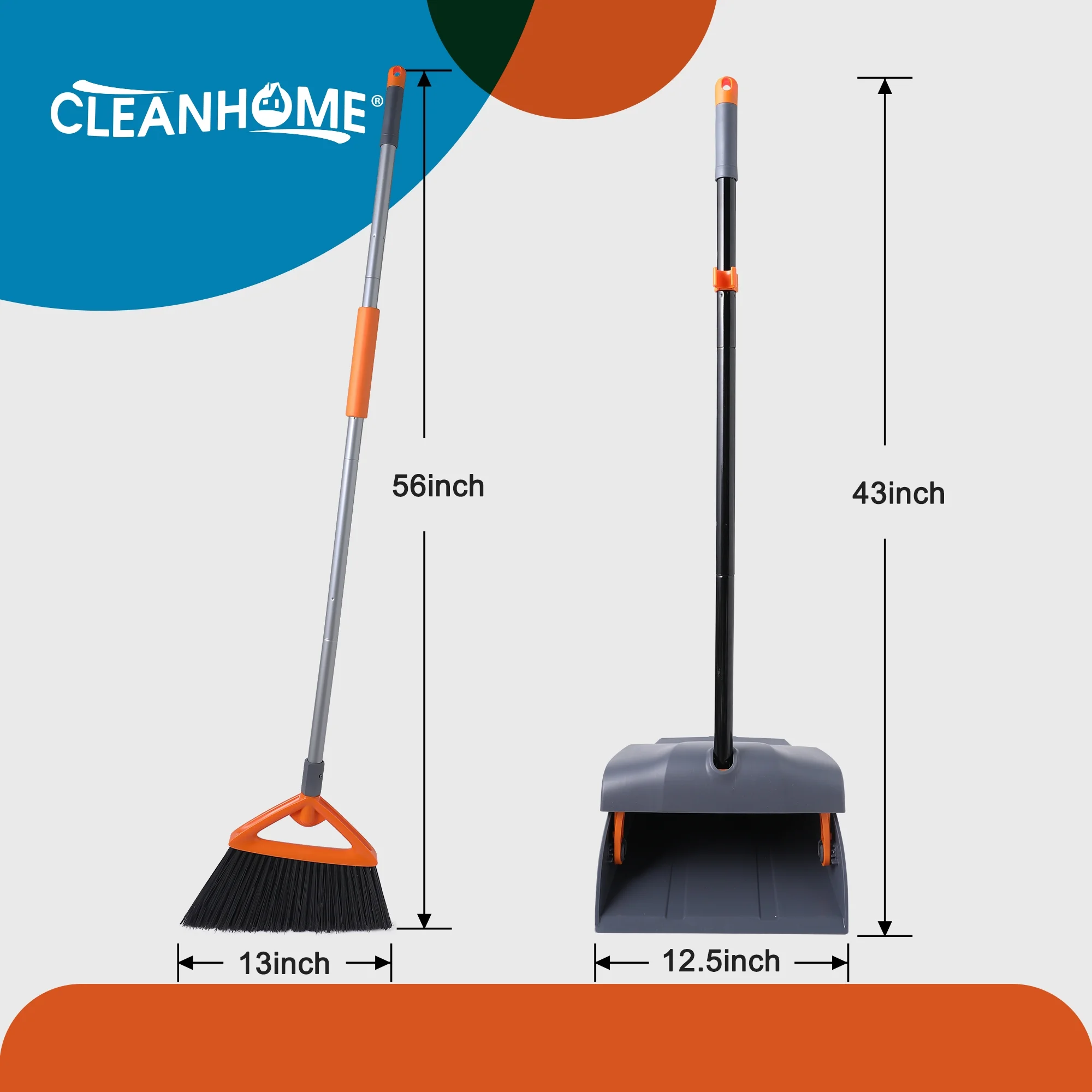 CLEANHOME Heavy Duty Broom and Dustpan Set with Long Handle for Courtyard Lobby Kitchen Office Floor