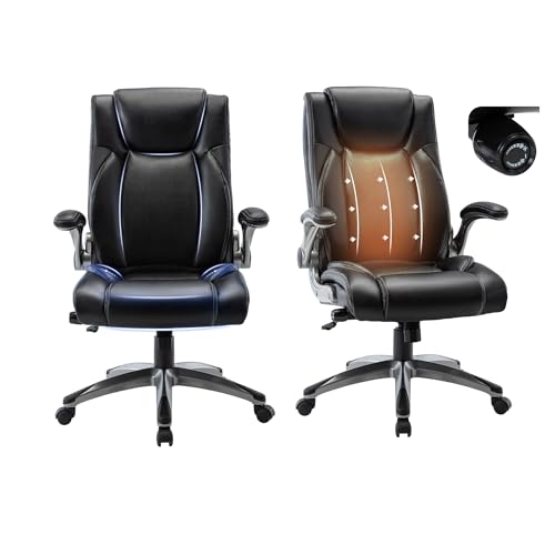 Executive Office Chair-Ergonomic Computer Desk Chair, High Back Leather Chair with Padded Flip-up Arms, Swivel Home Office Chair Upgraded Caster-Black