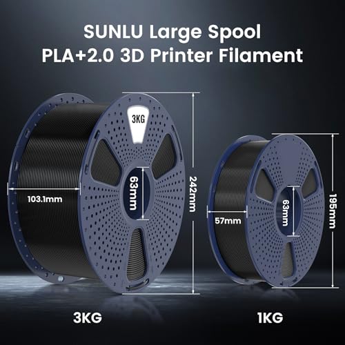 SUNLU PLA+2.0 3D Printer Filament Bundle, 4KG Upgrade PLA+ Filament 1.75mm, Tougher and Stronger, Dimensional Accuracy +/-0.02mm, 1KG per Spool, 4 Packs, Black