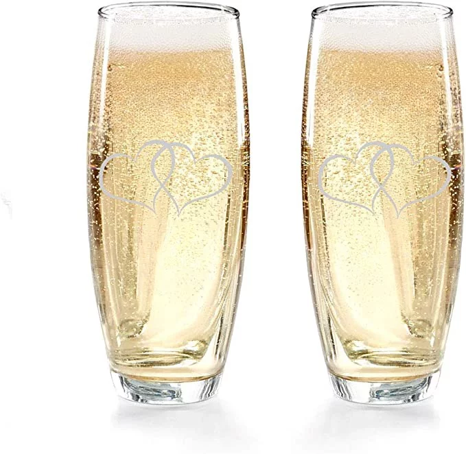 Gifts Infinity® Wedding Stemless Champagne Flutes Set of 2 Toasting Glasses (Interlock Hearts)