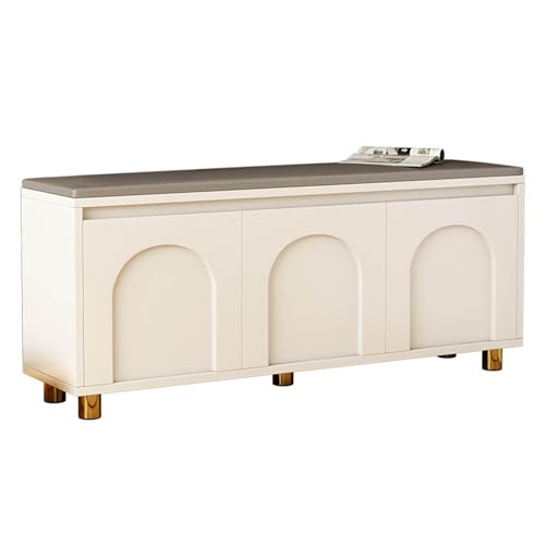 Shoe Bench with Cushion, Storage Bench with Padded Seat, Entryway Bench with Compartments, Shoe Rack for Entryway Living Room Bedroom Hallway, 42x30x72cm