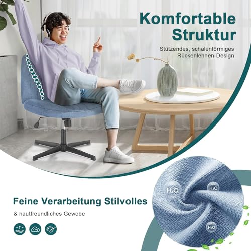 DUMOS Criss Cross Chair Legged Office Wide Comfy Desk Seat, No Wheels Armless Computer Task Seating, Swivel Vanity Home Height Adjustable