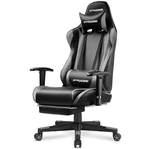 GTRACING Gaming Chair with Footrest, Ergonomic Computer Game Desk Chair, Recline Gaming Chair Seat Height Adjustment, Swivel Rocker with Headrest and Lumbar (Blue)