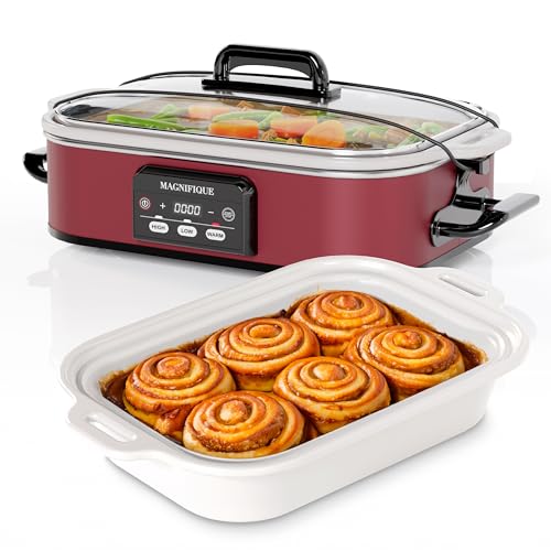 Magnifique 4 Quart Casserole Digital Slow Cooker, Premium Ceramic Bakeware for Oven, Dishwasher Safe Baking Dish