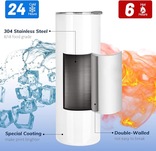 Joyclub Sublimation Tumblers Blanks 20 oz 10 Pack Skinny Straight Tumblers Bulk Stainless Steel Insulated Sublimation Cups with Lid and Straw, Gift Box