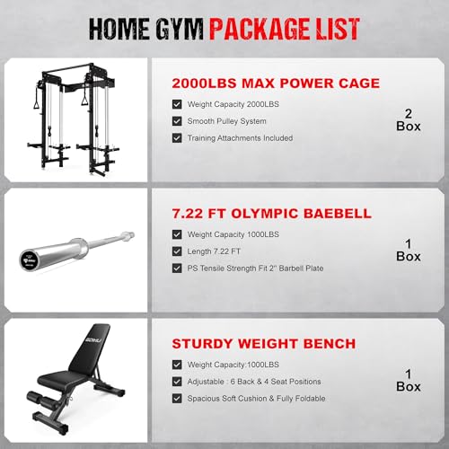WM3-V4 Folding Squat Rack, Wall Mounted Power Rack with Dual Independent Pulley System, Functional Trainer with 5 Adjustable Function Modes for Space Saving Home Gym