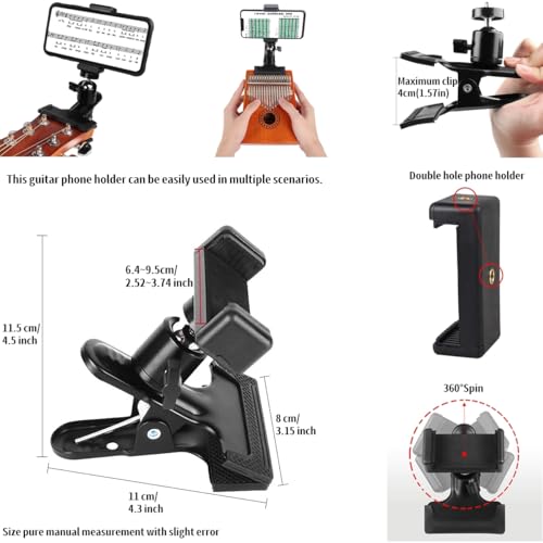 Guitar Accessories for Beginners - 1 Ukulele Bass Guitar Phone Holder for Live Broadcast Video Recording,1 Guitar Capo, 1 Tuner With Free Picks