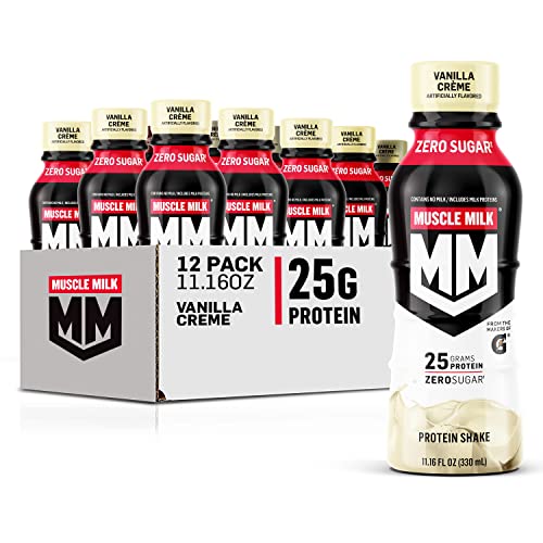 Muscle Milk Genuine Protein Shake, Vanilla Creme, 11.16 Fl Oz Bottle & Pro Advanced Nutrition Protein Shake, Knockout Chocolate