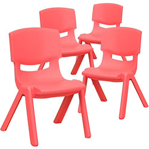 EMMA + OLIVER 4 Pack Blue Plastic Stackable School Chair with 10.5