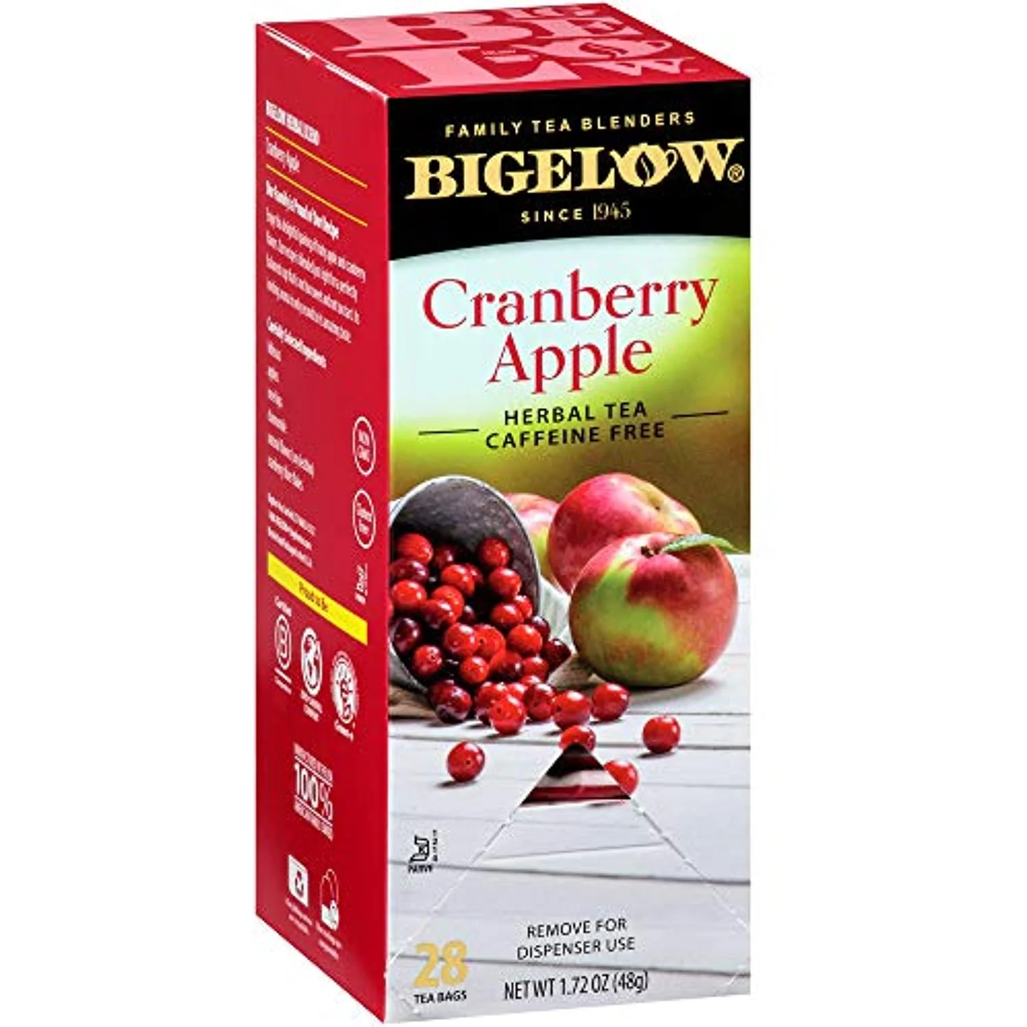 Bigelow Cranberry Apple Herbal Tea Bags 28-Count Box (Pack Of 3) Cranberry Apple Hibiscus Flavored Herbal Tea Bags All Natural Non-Gmo