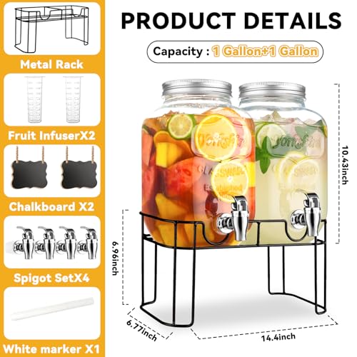 1 Gallon Glass Drink Dispensers For Parties，Lemonade Beverage Dispenser With Stand And Spigot For BBQ, Picnic, Party,Laundry Detergent Dispenser